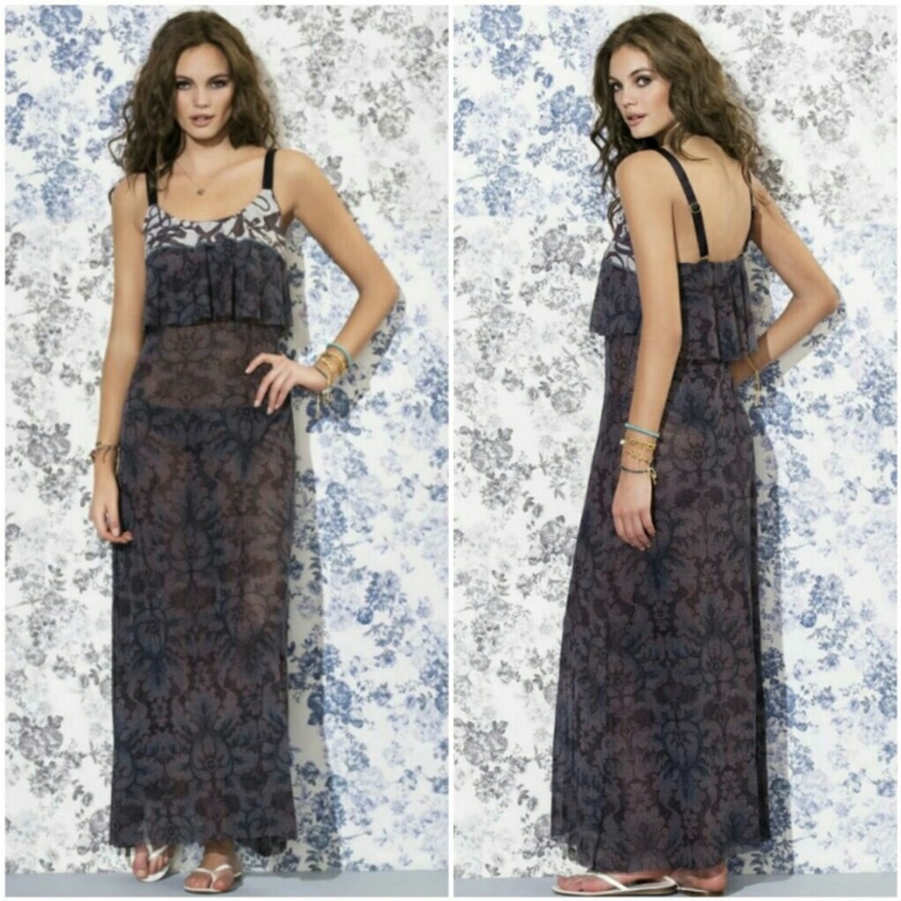 Maaji Swim Suit Maxi Coverup Dress Black Sheer